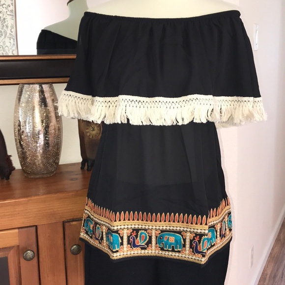 Black Elephant Print top - Picture 1 of 3